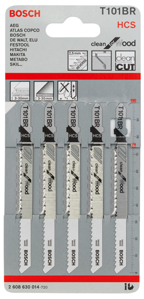 Bosch Professional T101BR Jigsaw Blades Clean Wood 500PCE 2608630014 100