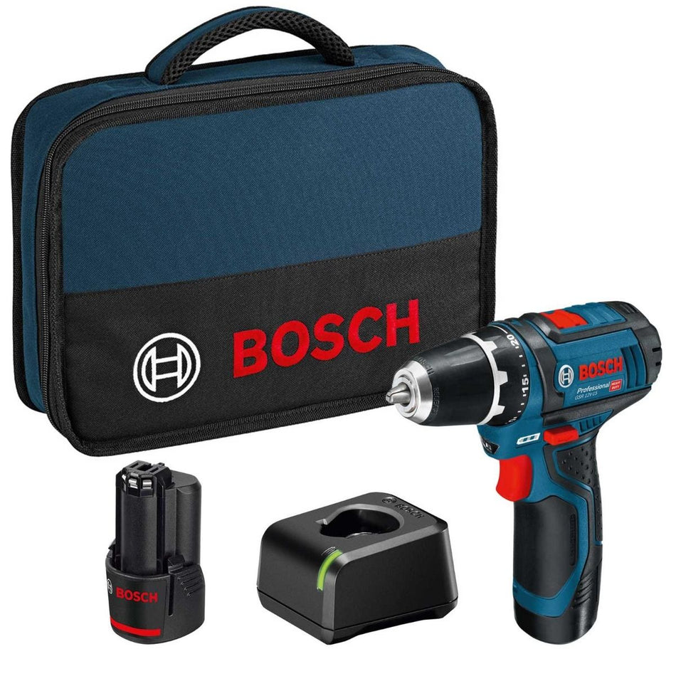 Bosch GSR 12 V15 Cordless Drill Driver (2x 2.0ah) in Soft Case 060186817A