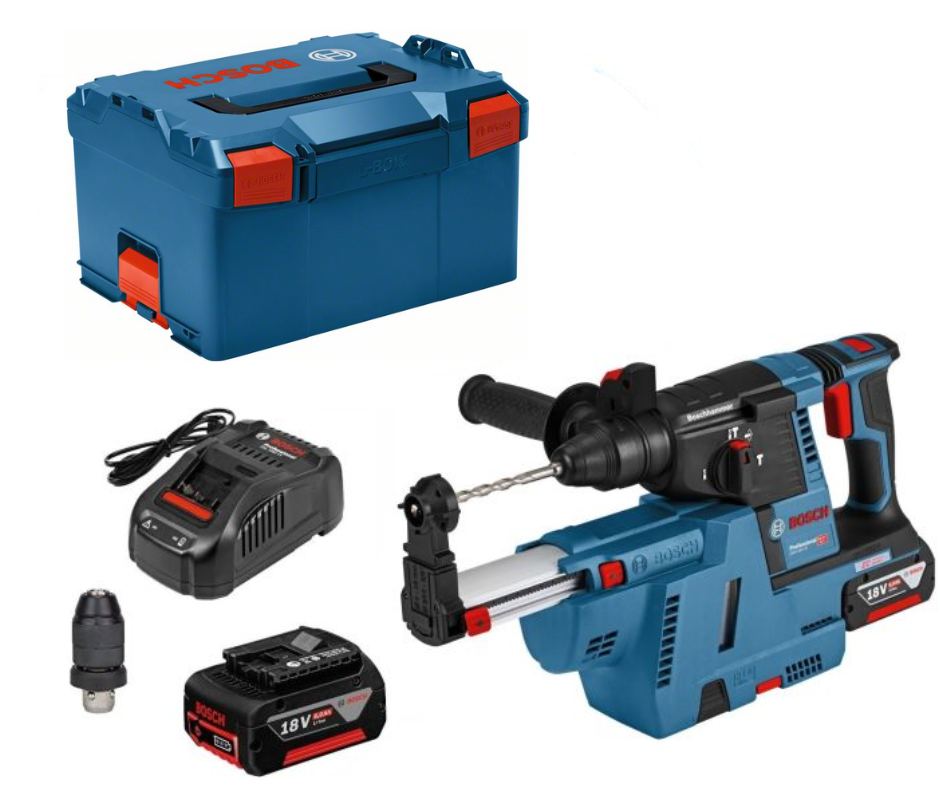 Bosch GBH 18 V-26 F SDS+ Hammer Drill + GDE 18V-16 2 x 6.0ah in L-BOXX - 0611910074