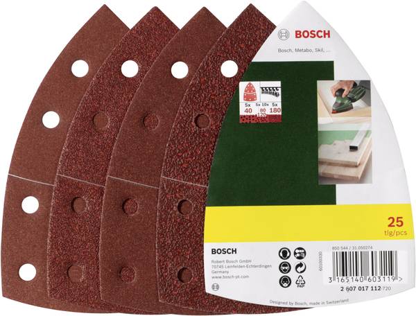 Bosch Multi-Purpose Sandpaper 40-80-120-180 Grit 102x63mm (25PCE) 2607017112