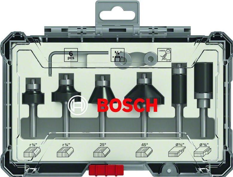 Bosch Professional Router Bit Set 6 pcs Trim&Edging 1-4" shank