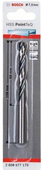 Bosch Professional HSS Twist Drill Bit PointTeQ 7.5mm 1PCE 2608577170