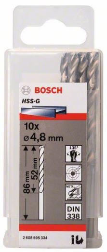 Bosch Professional Metal drill bits HSS G. DIN 338 4.8 x 52 x 83 mm 2608595334