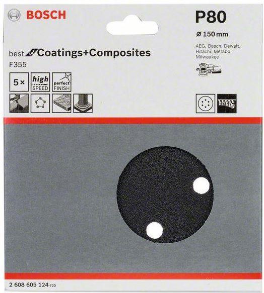 Bosch Professional F355 Sanding Sheet 150mm. G80 5PCE 2608605124