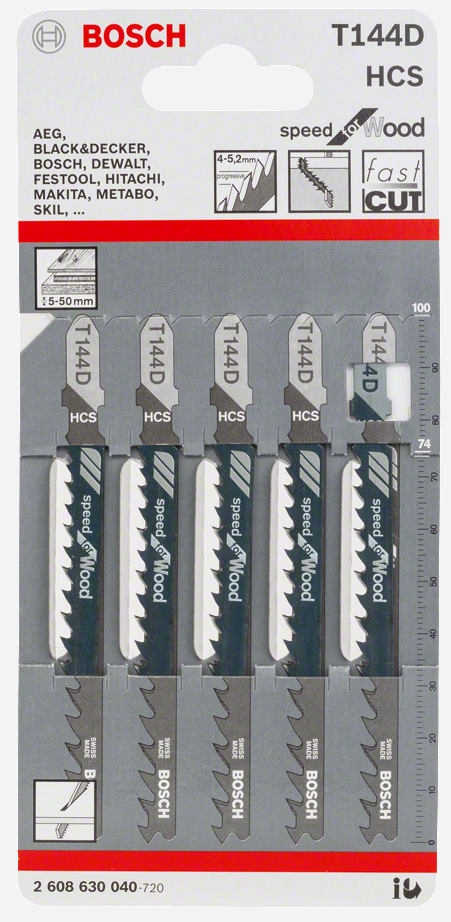 Bosch Professional Jigsaw blade T 144 D Speed Wood 500 Blades 2608630040 100