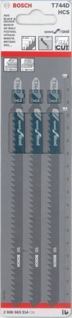 Bosch 2608663314 T744D Jigsaw Blades, Pack of 3, speed for wood