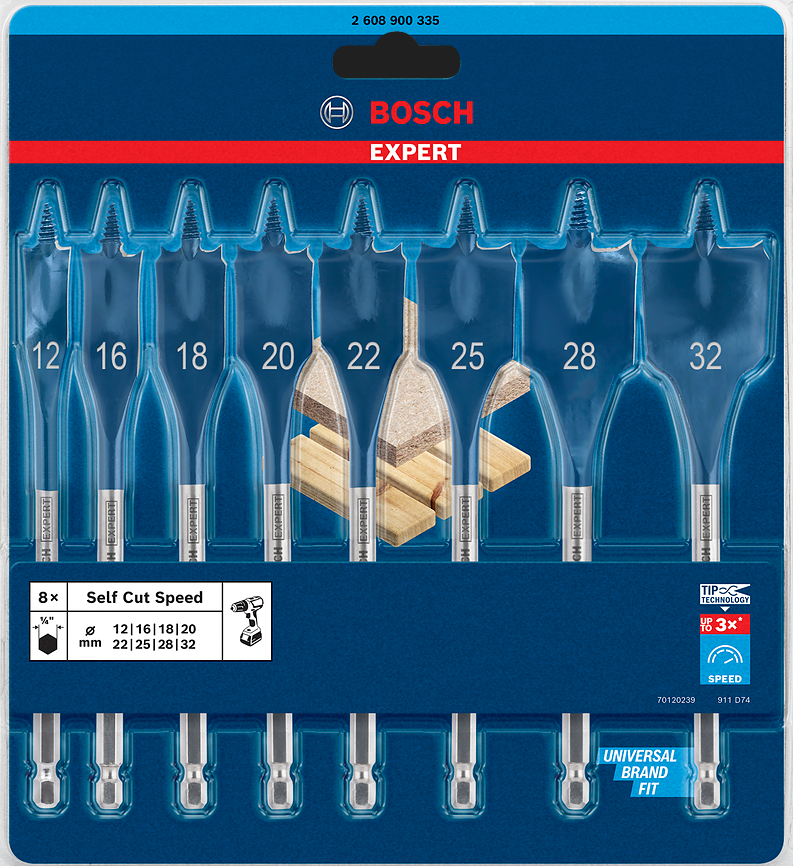 Bosch EXPERT Self Cut Speed Spade Drill Bit Set 12-16-18-20-22-25-28-32 mm 8-pc