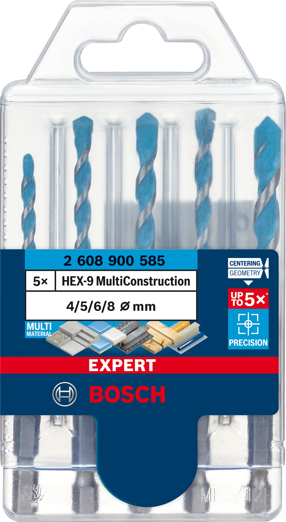 Bosch EXPERT HEX 9 MultiConstruction Drill Bit Set 4 5 6 6 8 mm 5 pc 2608900585