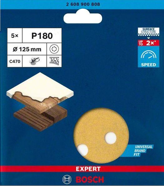 Bosch Expert C470 Sandpaper 125mm G180 5PCE 2608900808