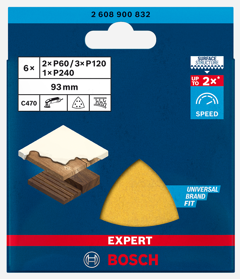 Bosch EXPERT C470 Sandpaper Set for Delta Sanders 93 mm 60 120 240 Grit 6 Pack