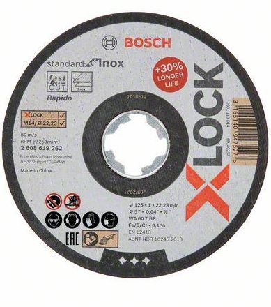 Bosch X-LOCK Standard for Inox Straight Cutting 125x1x22.23mm 10PCE 2608619267