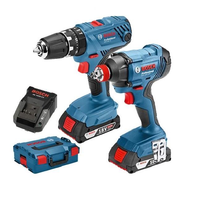 Bosch GSB 18V 21 Combi Drill & GDX 18V 180 Impact Driver (2x 2.0Ah) in L BOXX 06019G5272