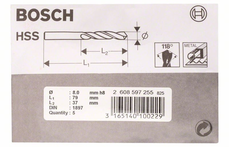 Bosch Stub drill bits. HSS R. DIN 1897 8 x 37 x 79 mm 2608597255