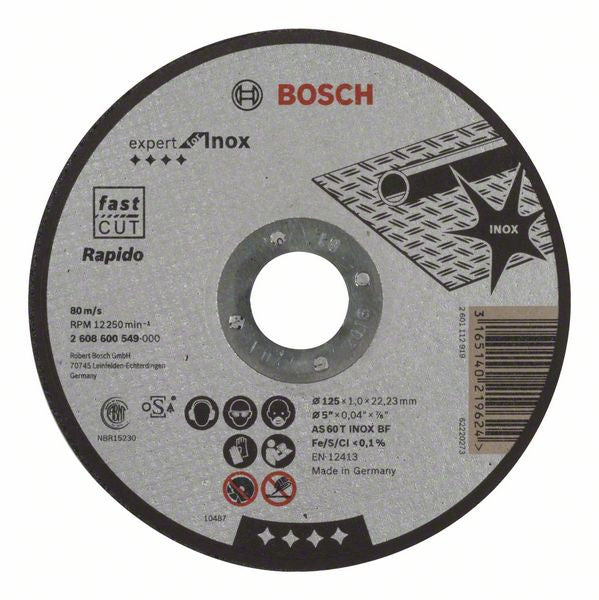 Bosch Expert for Inox - Rapido straight cutting disc AS 60 T INOX BF. 125 mm. 1.0 mm 2608600549