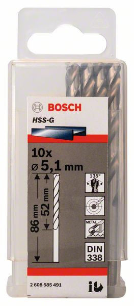 Bosch Metal drill bits HSS G. DIN 338 5.1 x 52 x 86 mm 2608585491