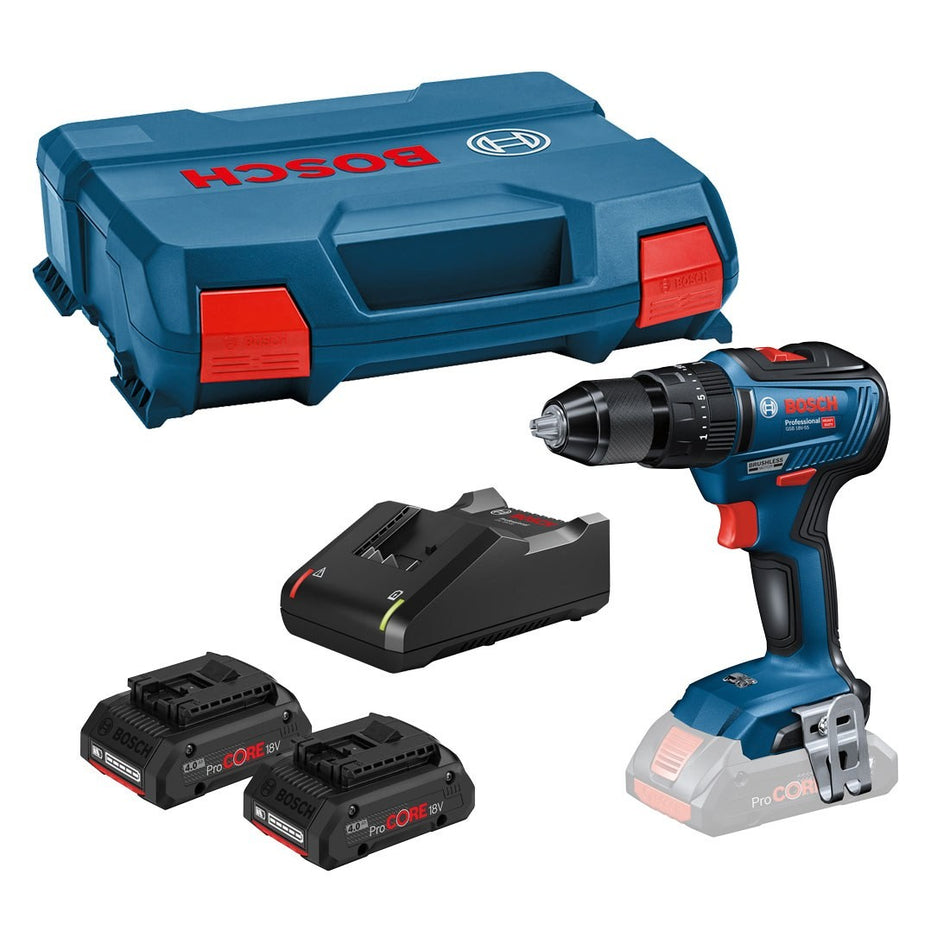 Bosch GSB 18V 55 Cordless Drill Driver (2x 4.0 Ah ProCore Batteries. GAL 18V 40 Charger & L BOXX) 06019H5372