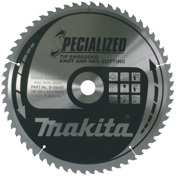 Makita B 09547 Specialized Saw Blade for Knot and Nail 355x30mmx60T