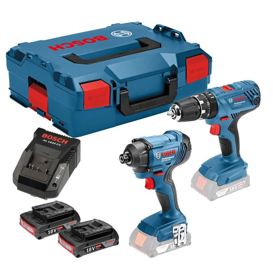 Bosch GSB 18 V 21 Combi Drill & GDR 18 V 160 Impact Driver Twin Pack 2 x 2.0Ah in L BOXX 06019G5172