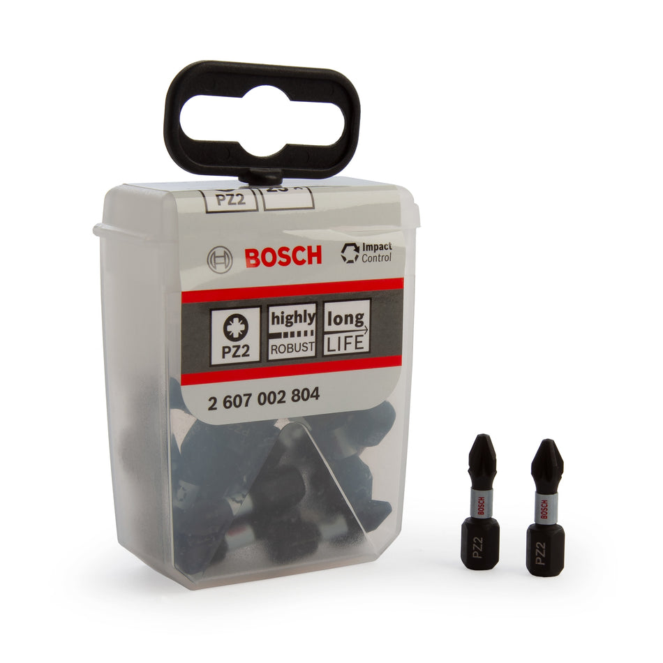 Bosch PZ2 25mm Impact Control Screwdriver Bits In TicTac Box (Pack Of 25) 2607002804