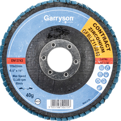 Garryson Flap Disc 115 x 22.23mm Flat (Type 29) P40 Zirconia Pack of 10