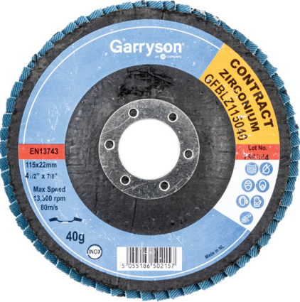 Garryson Flap Disc 115 x 22.23mm Flat (Type 29) P40 Zirconia
