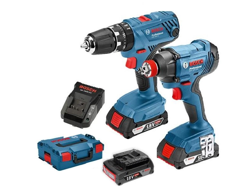 Bosch GSB 18 V 21 Combi Drill & GDX 18 V 180 Impact Driver Twin Pack 3 x 2.0Ah in L BOXX 06019G5372