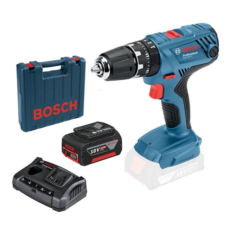 Bosch GSB 18 V 21 Cordless Combi Drill 1 x 4.0 Ah + GAX 18V 30 in Carry Case 06019H1B14