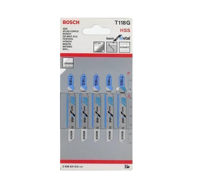 Bosch T118G Jigsaw Blade Basic for Metal (5 Pack) 2608631012