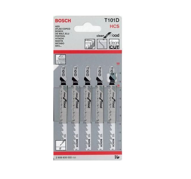 Bosch T101D Jigsaw Blades Clean for Wood 1 x 5 pack - 2608630032