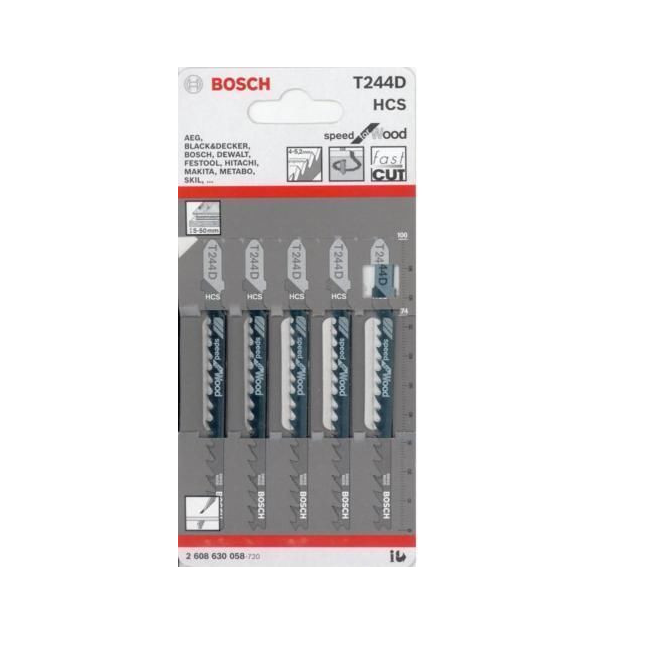 Bosch T244D Jigsaw Blade - Speed for Wood (5 Pack) 2608630058